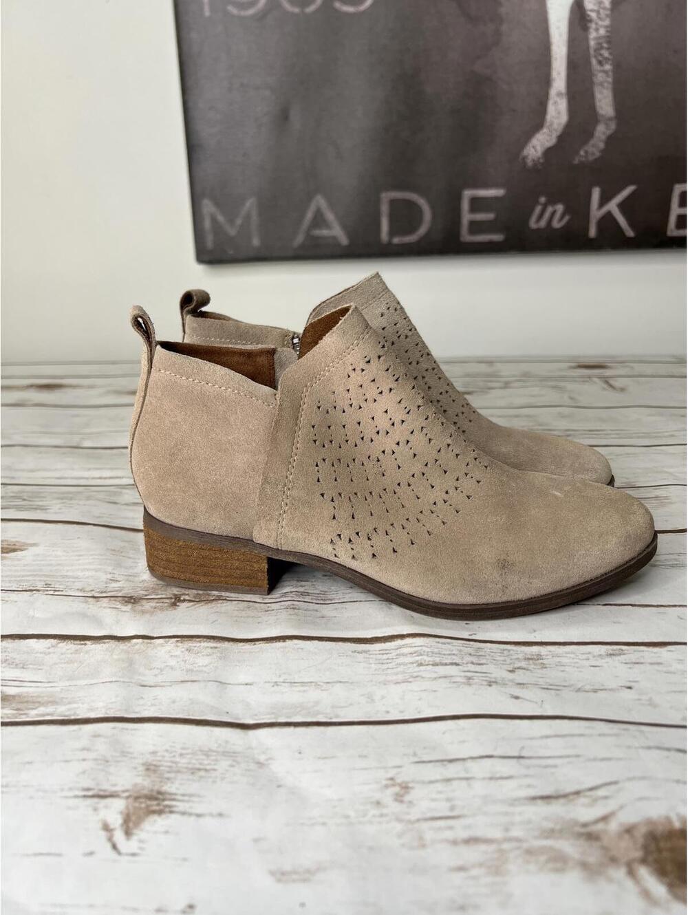 TOMS Beige Suede Ankle Boots with Low Heel